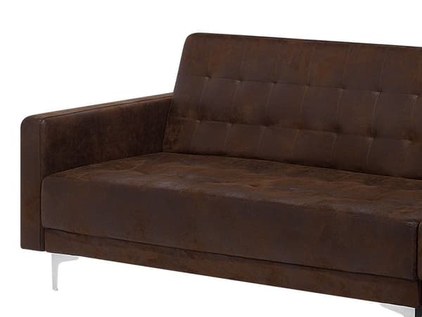 Hörnbäddsoffa Brun Konstläder Tuftad Modern L-formad Modulär 5-sits med Fotpall Vänstervänd Schäslong
