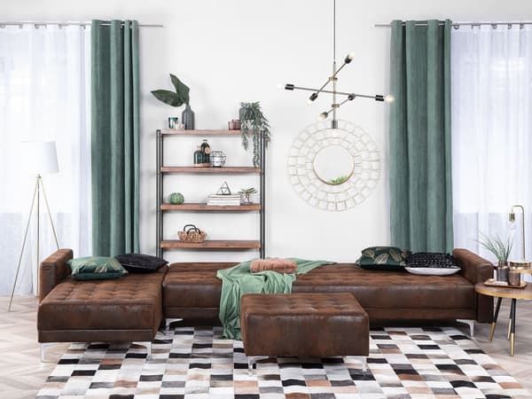 5-sits Högervänd Hörnbäddsoffa Brun Konstläder L-formad Modern