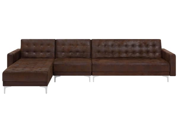 5-sits Högervänd Hörnbäddsoffa Brun Konstläder L-formad Modern