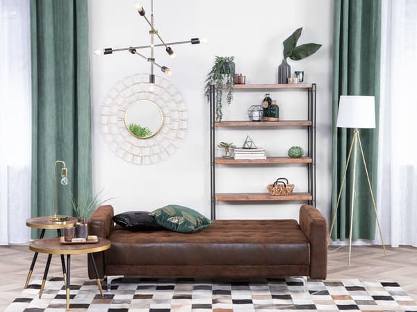 Bäddsoffa Brun Konstläder Tuftad Modern Vardagsrum Modulär 3-sits Silver Ben
