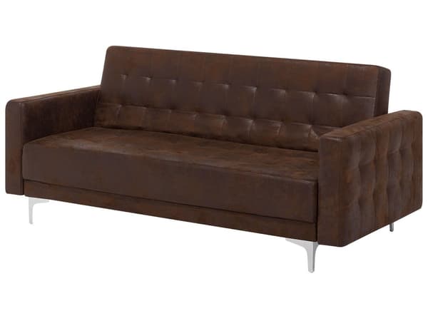 Bäddsoffa Brun Konstläder Tuftad Modern Vardagsrum Modulär 3-sits Silver Ben