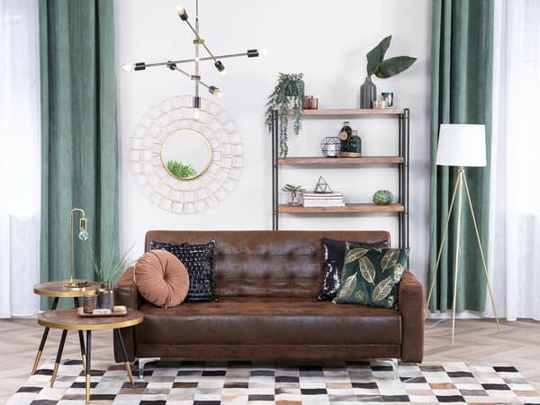 Bäddsoffa Brun Konstläder Tuftad Modern Vardagsrum Modulär 3-sits Silver Ben