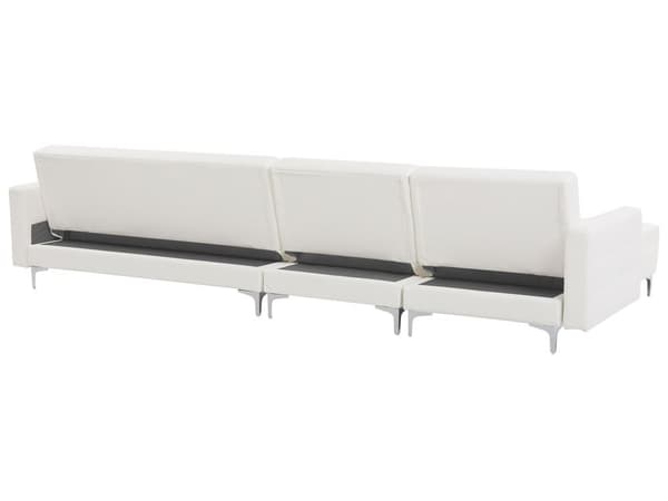 Hörnbäddsoffa Vit Konstläder Tuftad Modern L-formad Modulär 5-sits med Fotpall Högervänd Schäslong