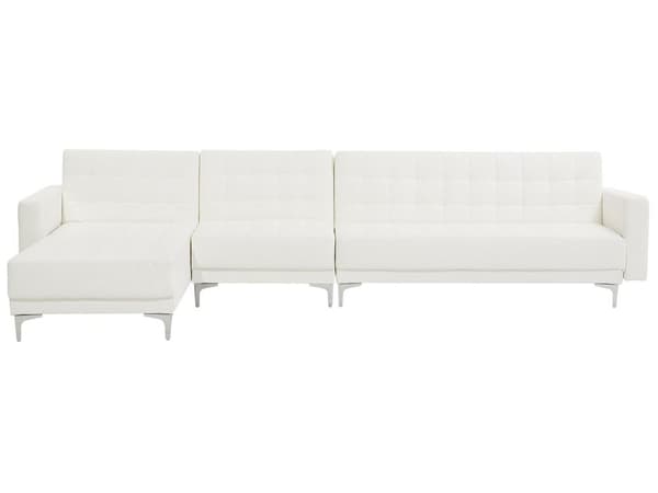 Hörnbäddsoffa Vit Konstläder Tuftad Modern L-formad Modulär 5-sits Högervänd Schäslong