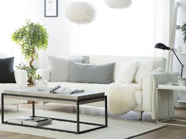 Bäddsoffa Vit Konstläder Tuftad Modern Vardagsrum Modulär 3-sits Silver Ben