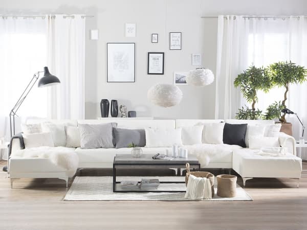 Hörnbäddsoffa Vit Konstläder Modern U-formad Modulär 6-sits