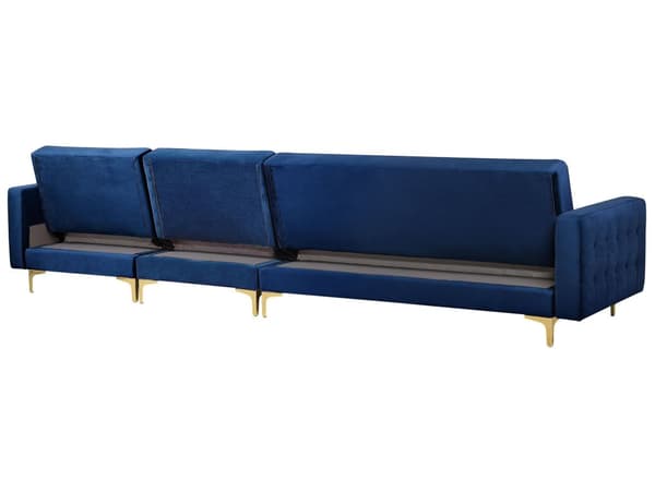 Hörnbäddsoffa med Fotpall Marinblå Sammet Tuftad Modern L-formad Modulär 5-sits Vänstervänd Schäslong