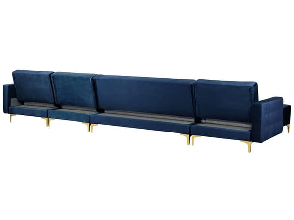 Hörnbäddsoffa Marinblå Sammet Modern U-formad Modulär 6-sits med Fotpall