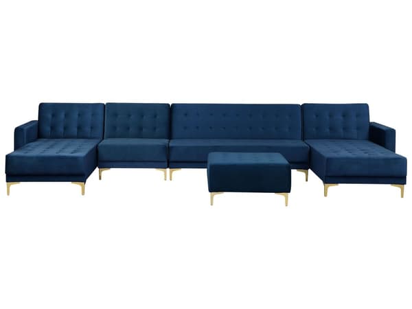 Hörnbäddsoffa Marinblå Sammet Modern U-formad Modulär 6-sits med Fotpall