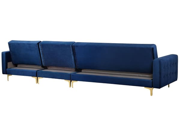 Hörnbäddsoffa Marinblå Sammet Tuftad Modern L-formad Modulär 5-sits Vänstervänd Schäslong