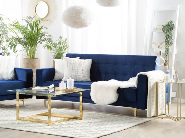 Bäddsoffa Marinblå Sammet Tuftad Modern Vardagsrum Modulär 3-sits Silver Ben
