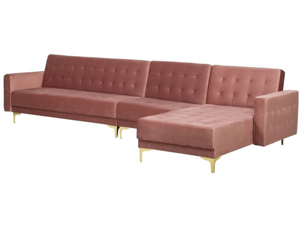Hörnbäddsoffa Rosa Sammet Tuftad Modern L-formad Modulär 5-sits Vänstervänd Schäslong