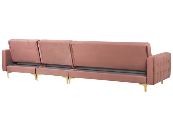 Hörnbäddsoffa Rosa Sammet Tuftad Modern L-formad Modulär 5-sits Vänstervänd Schäslong