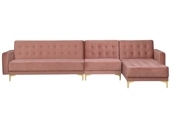 Hörnbäddsoffa Rosa Sammet Tuftad Modern L-formad Modulär 5-sits Vänstervänd Schäslong