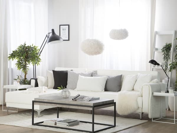 Hörnbäddsoffa Vit Konstläder Tuftad Modern L-formad Modulär 4-sits Högervänd Schäslong