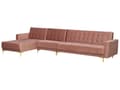 Miniatyrbild 5 av 8: Hörnbäddsoffa Rosa Sammet Tuftad Modern L-formad Modulär 5-sits Högervänd Schäslong