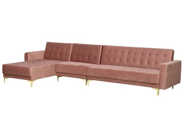 Hörnbäddsoffa Rosa Sammet Tuftad Modern L-formad Modulär 5-sits Högervänd Schäslong