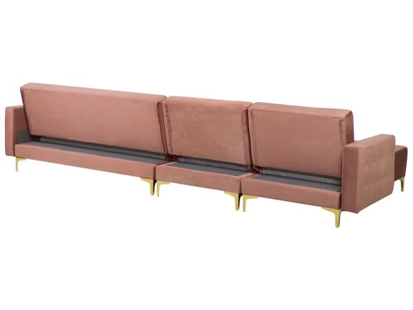 Hörnbäddsoffa Rosa Sammet Tuftad Modern L-formad Modulär 5-sits Högervänd Schäslong
