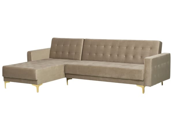 Hörnbäddsoffa Sandbeige Sammet Tuftad Modern L-formad Modulär 4-sits Högervänd Schäslong