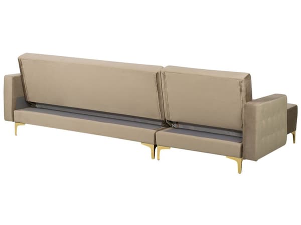 Hörnbäddsoffa Sandbeige Sammet Tuftad Modern L-formad Modulär 4-sits Högervänd Schäslong