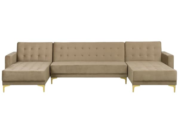 Hörnbäddsoffa Sandbeige Sammet Modern U-formad Modulär 5-sits