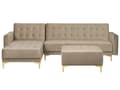 Miniatyrbild 1 av 8: Hörnbäddsoffa Sandbeige Sammet Tuftad Modern L-formad Modulär 4-sits med Fotpall Högervänd Schäslong