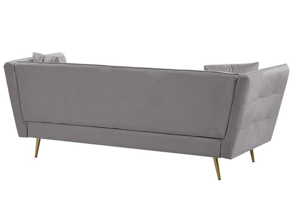 3-sits Soffa Grå Sammet Klädsel Knappar med Gulda Ben