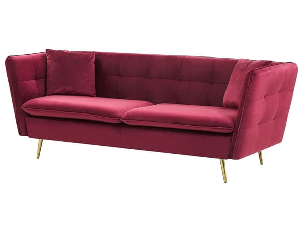3-sits Soffa Vinröd Sammet Klädsel Knappar med Gulda Ben