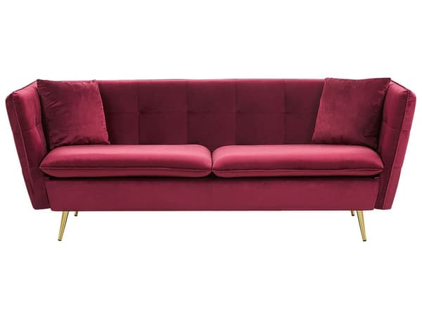 3-sits Soffa Vinröd Sammet Klädsel Knappar med Gulda Ben