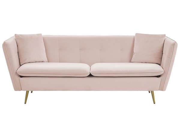 3-sits Soffa Rosa Sammet Klädsel Knappar med Gulda Ben