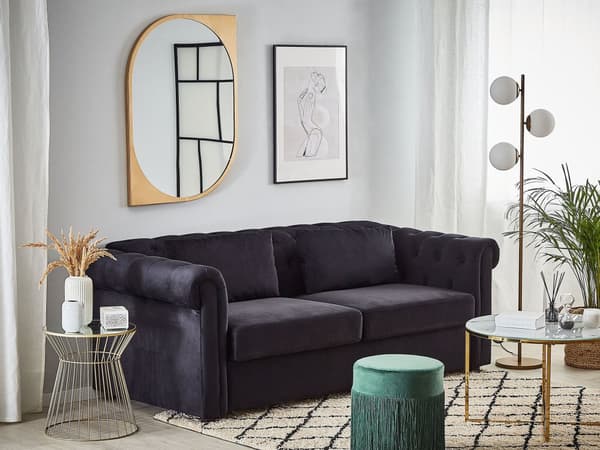 Vuodesohva musta 200 x 75 x 90 cm samettiverhoilu kolmelle chesterfield