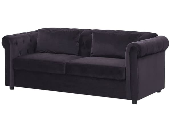 Vuodesohva musta 200 x 75 x 90 cm samettiverhoilu kolmelle chesterfield