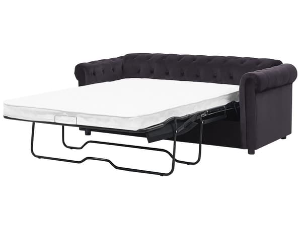 Vuodesohva musta 200 x 75 x 90 cm samettiverhoilu kolmelle chesterfield