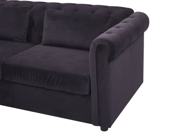 Vuodesohva musta 200 x 75 x 90 cm samettiverhoilu kolmelle chesterfield