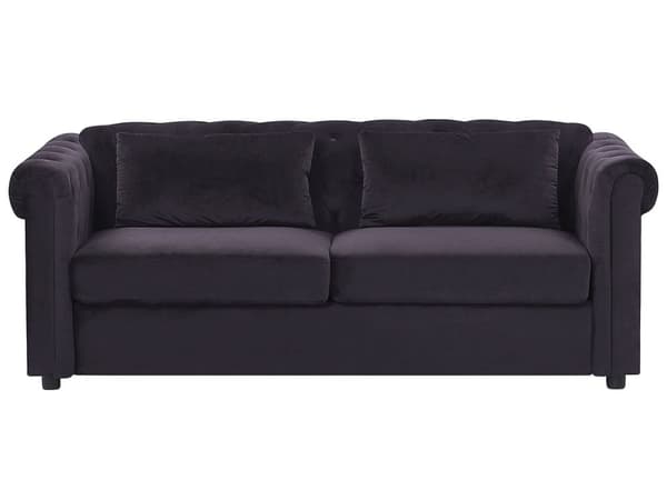 Vuodesohva musta 200 x 75 x 90 cm samettiverhoilu kolmelle chesterfield