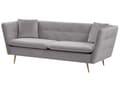 Miniatyrbillede 4 af 9: Sofa Grå Velour Guld Metalben 3 Personers Klassisk Skrånende Ryg og Armlæn Polstret Quiltet Tuftet Dyb Veloursofa til Stue Moderne Indretning