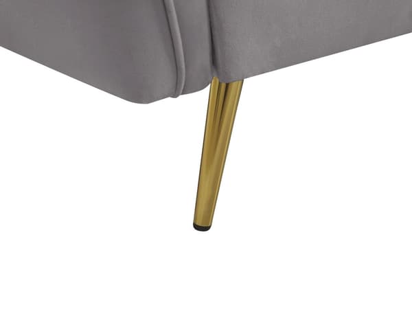 Sofa Grå Velour Guld Metalben 3 Personers Klassisk Skrånende Ryg og Armlæn Polstret Quiltet Tuftet Dyb Veloursofa til Stue Moderne Indretning