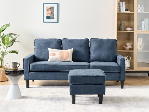 Mørkeblå 3 Personers Polstret Sofa med Skammel Moderne Stuesofa