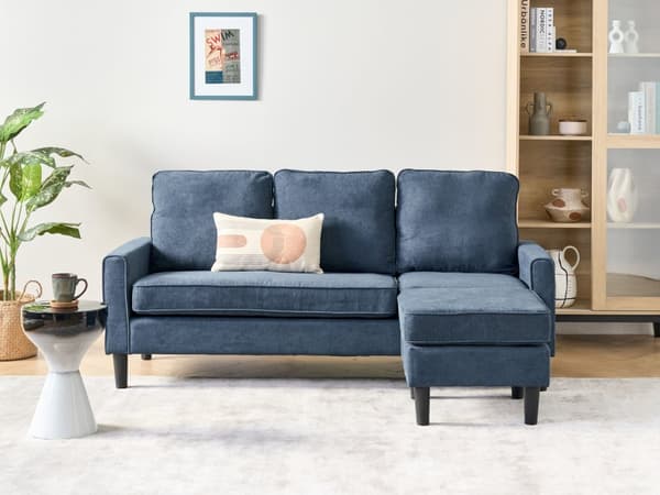 Mørkeblå 3 Personers Polstret Sofa med Skammel Moderne Stuesofa