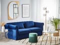 Miniatyrbillede 4 af 11: Chesterfield Sofa Blå Velour med Sorte Træben 3 Personers Bredt Tyk Polstret Knap Tuftet Venetiansk Sovesofa Barok Stue Udtræksseng Dekoration