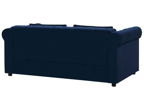 Chesterfield Sofa Blå Velour med Sorte Træben 3 Personers Bredt Tyk Polstret Knap Tuftet Venetiansk Sovesofa Barok Stue Udtræksseng Dekoration