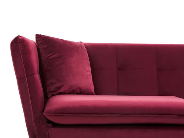 Sofa Rød Velour Guld Metalben 3 Personers Klassisk Skrånende Ryg og Armlæn Polstret Quiltet Tuftet Dyb Veloursofa til Stue Moderne Indretning