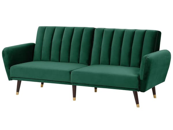 Smaragdgrøn velour sovesofa glamour sovefunktion stort værelse stue gæsteværelse seng sofa