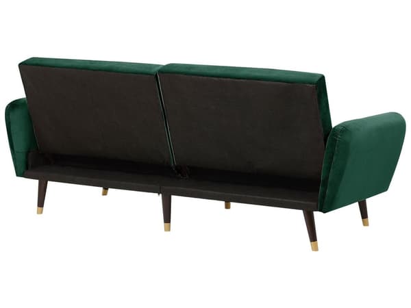 Smaragdgrøn velour sovesofa glamour sovefunktion stort værelse stue gæsteværelse seng sofa