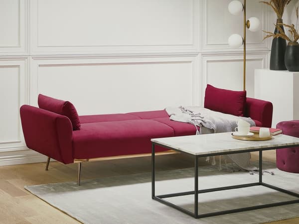 3 Personers Mørkerød Sovesofa til Stue Soveværelse med Sovefunktion Kobber Ben Retro Stil