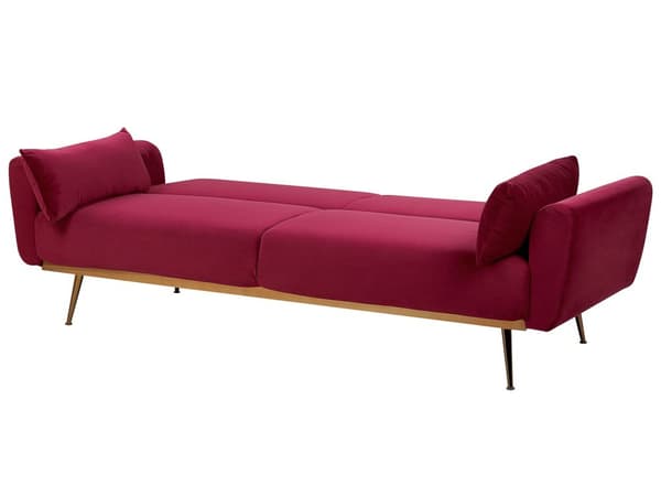 3 Personers Mørkerød Sovesofa til Stue Soveværelse med Sovefunktion Kobber Ben Retro Stil