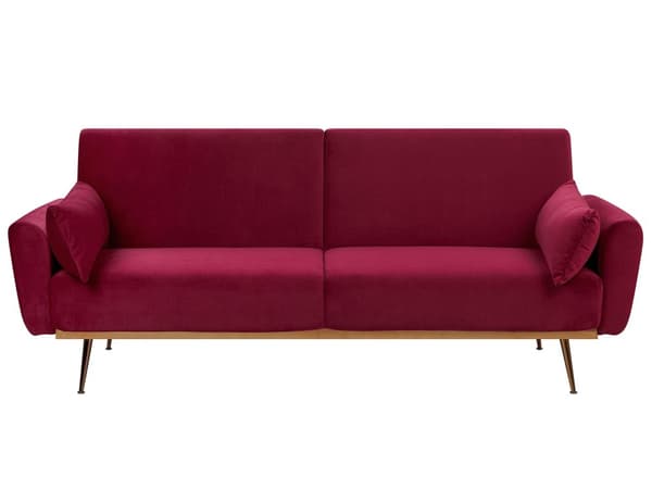3 Personers Mørkerød Sovesofa til Stue Soveværelse med Sovefunktion Kobber Ben Retro Stil