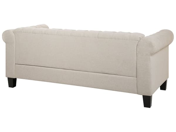 Chesterfield Sofa Beige Stof med Sorte Træben 3 Personers Bredt Tyk Polstret Knap Tuftet Venetiansk Barok stil Stue Moderne Dekoration