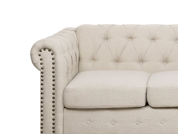 Chesterfield Sofa Beige Stof med Sorte Træben 3 Personers Bredt Tyk Polstret Knap Tuftet Venetiansk Barok stil Stue Moderne Dekoration