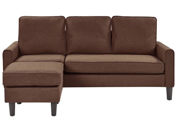 En brun polstret 3-personers sofa med skammel Moderne stuesofa